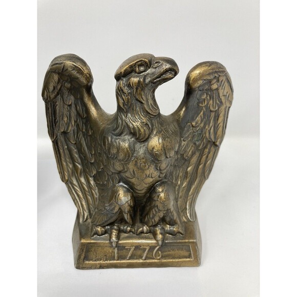 60s Mid Century Colonial Virginia Patriotic Brass Eagle Bookends Pair Patina Vgt - Picture 5 of 10